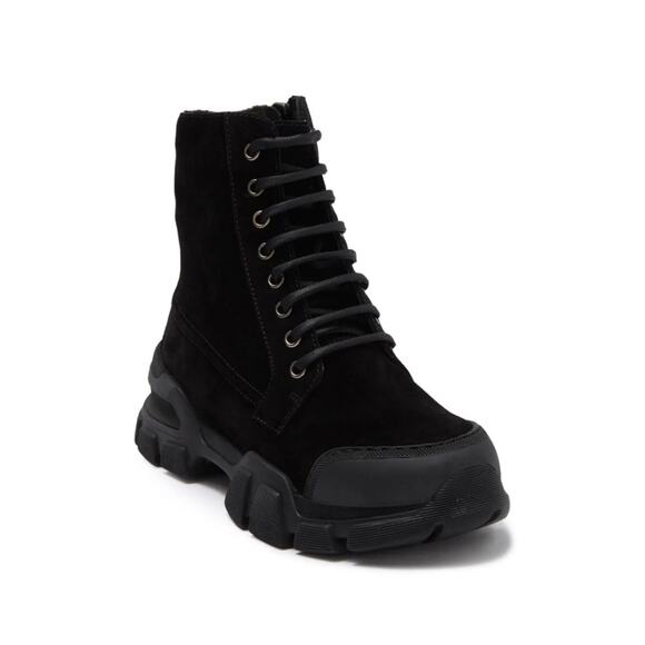 AQUATALIA Women's 11 Boot Black Suede EVVIE COMBAT Weatherproof Chunky - Picture 2 of 7